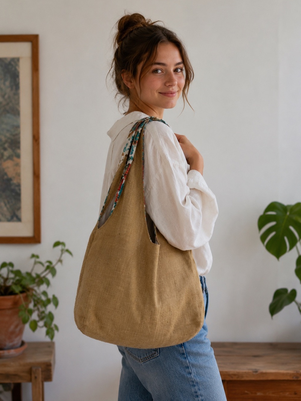 Reversible Reclaimed Fabric Tote Bag